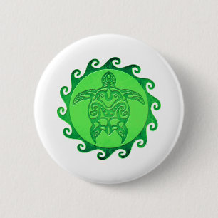 Tribal Green Sea Turtle Button