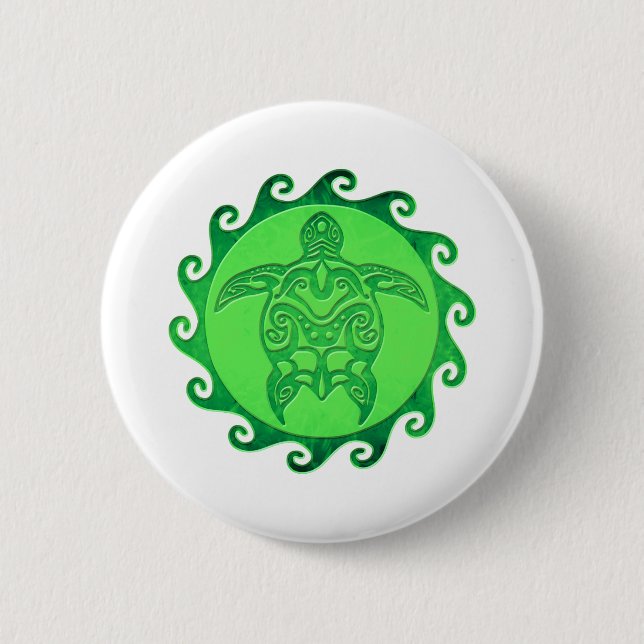 Tribal Green Sea Turtle Button (Front)