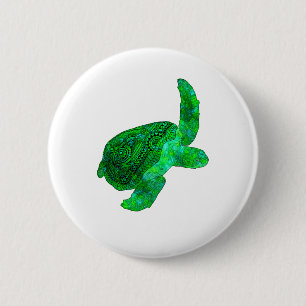 Tribal Green Sea Turtle Button
