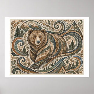 Tribal grizzly art poster