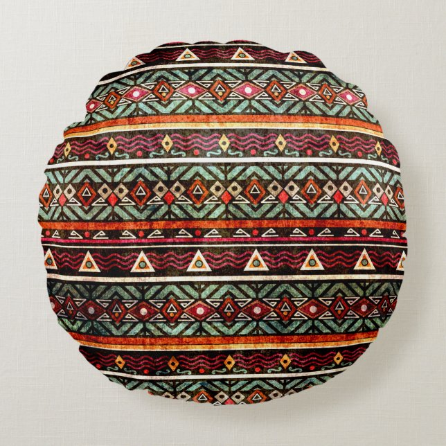 Tribal grunge ethno folk pattern in retro style round pillow (Front)