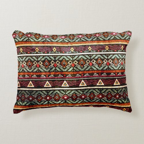 Tribal Grunge Ethno Retro Pattern Accent Pillow