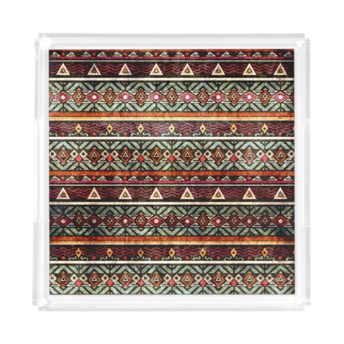 Tribal Grunge Ethno Retro Pattern Acrylic Tray