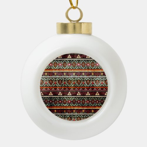 Tribal Grunge Ethno Retro Pattern Ceramic Ball Christmas Ornament