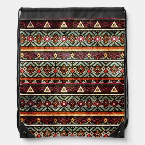 Tribal Grunge Ethno Retro Pattern Drawstring Bag