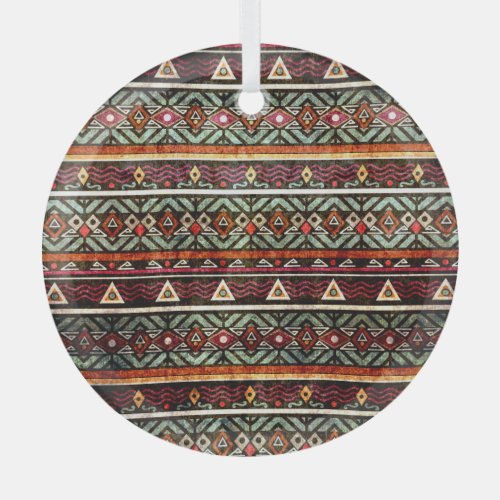Tribal Grunge Ethno Retro Pattern Glass Ornament
