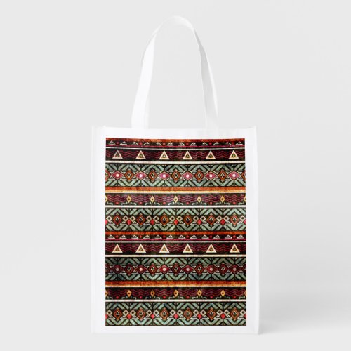 Tribal Grunge Ethno Retro Pattern Grocery Bag
