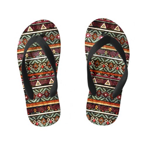 Tribal Grunge Ethno Retro Pattern Kids Flip Flops