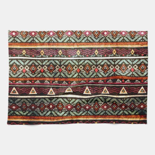 Tribal Grunge Ethno Retro Pattern Kitchen Towel