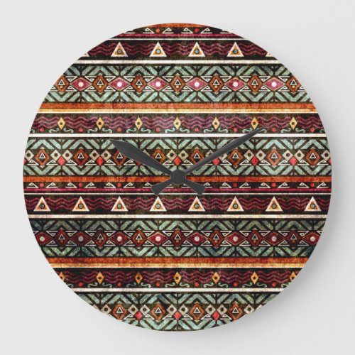 Tribal Grunge Ethno Retro Pattern Large Clock