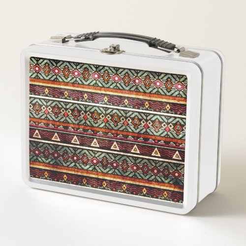 Tribal Grunge Ethno Retro Pattern Metal Lunch Box