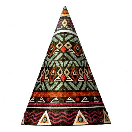 Tribal Grunge Ethno Retro Pattern Party Hat