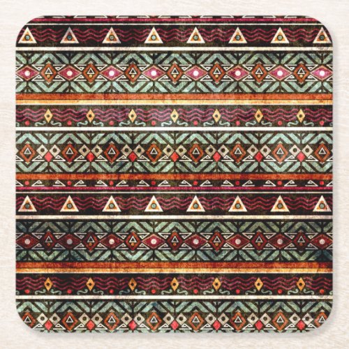 Tribal Grunge Ethno Retro Pattern Square Paper Coaster