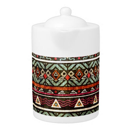 Tribal Grunge Ethno Retro Pattern Teapot