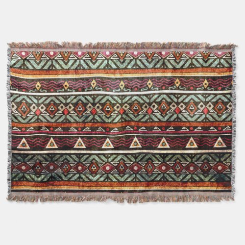 Tribal Grunge Ethno Retro Pattern Throw Blanket