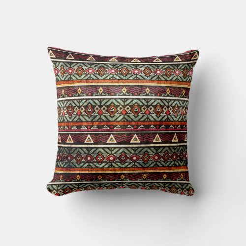 Tribal Grunge Ethno Retro Pattern Throw Pillow