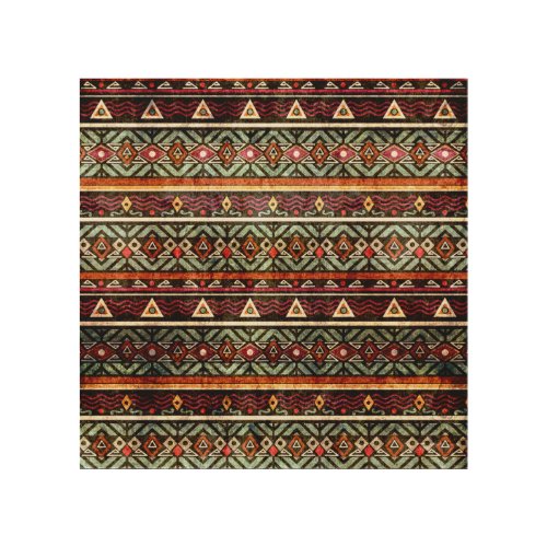 Tribal Grunge Ethno Retro Pattern Wood Wall Art