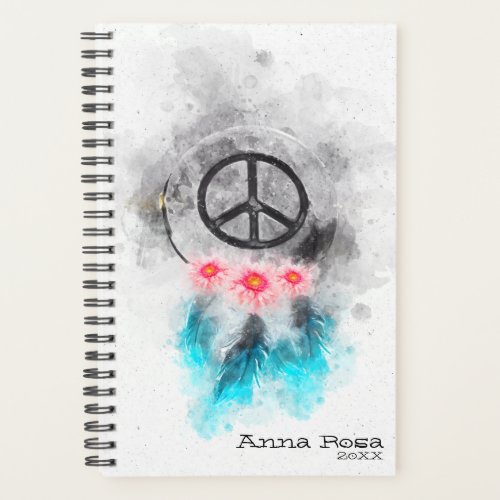  Tribal Grunge Peace Sign Feathers Flowers Boho Planner