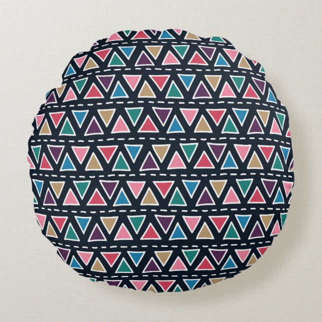 Tribal Hand Drawn, Seamless Abstract. Round Pillow (Front)