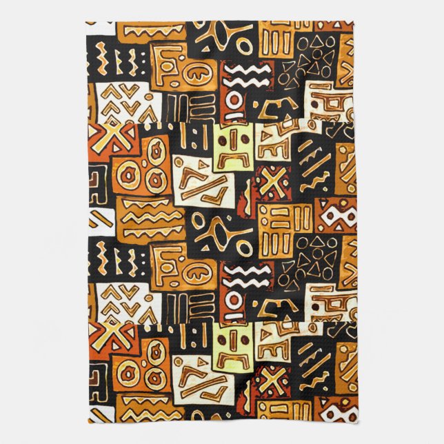 Tribal Harmony: African Geometric Motif Kitchen Towel (Vertical)
