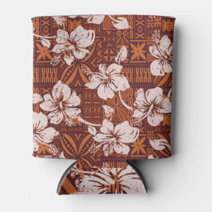 Tribal Hawaiian: Hibiscus Flower Wallpaper Can Cooler