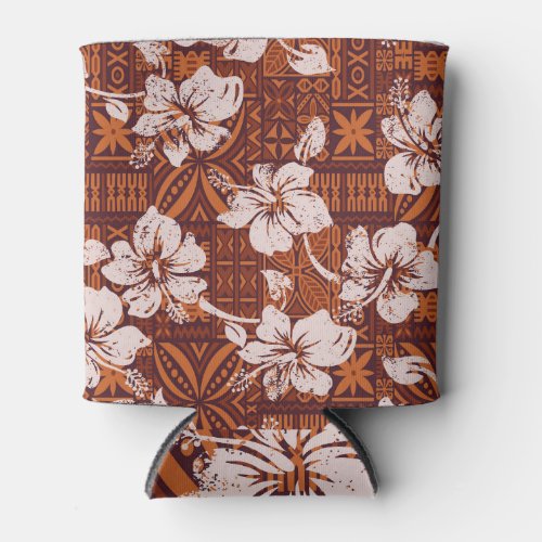 Tribal Hawaiian Hibiscus Flower Wallpaper Can Cooler