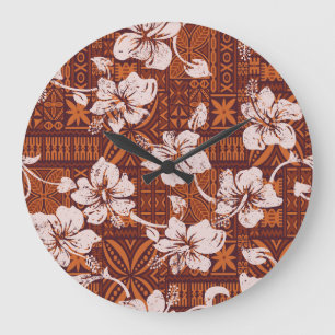 Tribal Hawaiian: Hibiscus Flower Wallpaper Large Clock