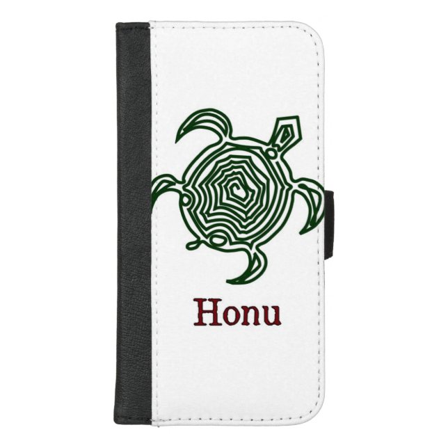Tribal Hawaiian Sea Turtle in Green iPhone Wallet Case (Front)