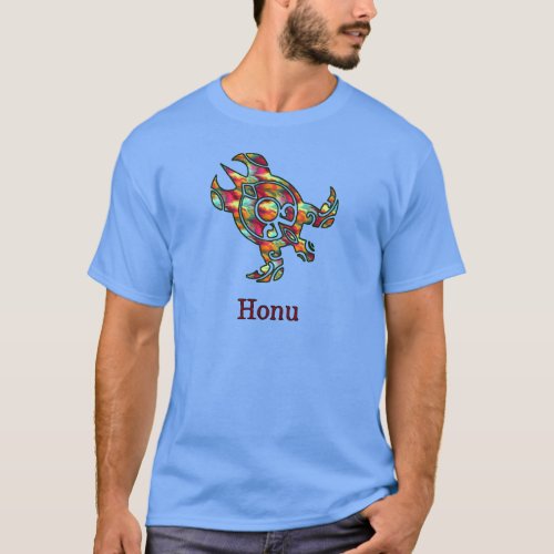 Tribal Hawaiian Sea Turtle in Rainbow T_Shirt