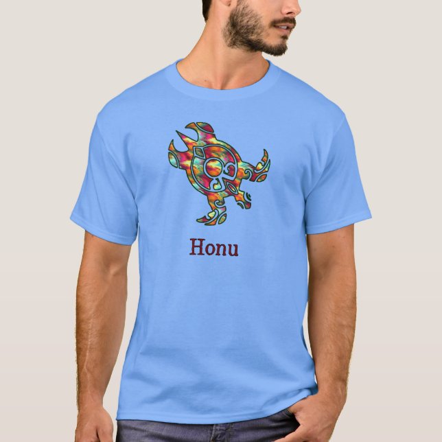 Tribal Hawaiian Sea Turtle in Rainbow T-Shirt (Front)