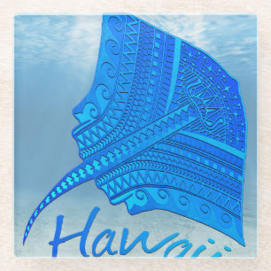 Tribal Hawaiian Stingray Glass Coaster