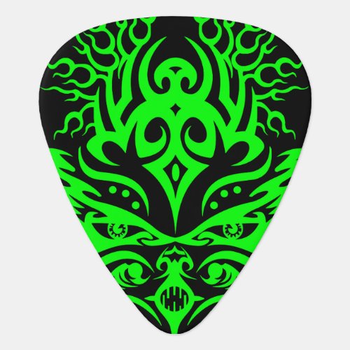 Tribal head green guitar pick