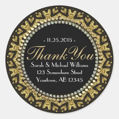 Tribal HeART Deco Gold Black Thank You Stickers