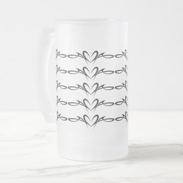 Tribal hearts scroll Thunder_Cove Frosted Glass Beer Mug (Front Left)
