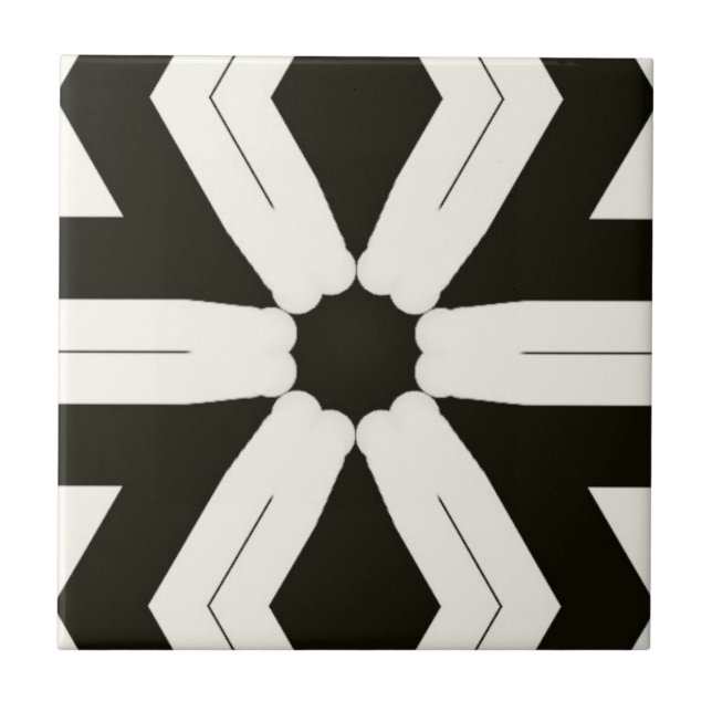 Tribal Home Floral Black & White Ceramic Tile (Front)