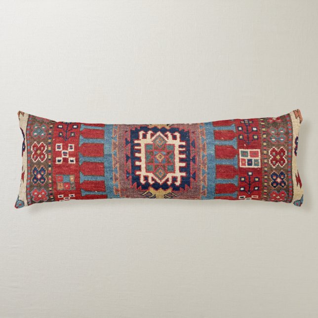 Tribal Honeycomb Palmette II Red Flower  Body Pillow (Front)