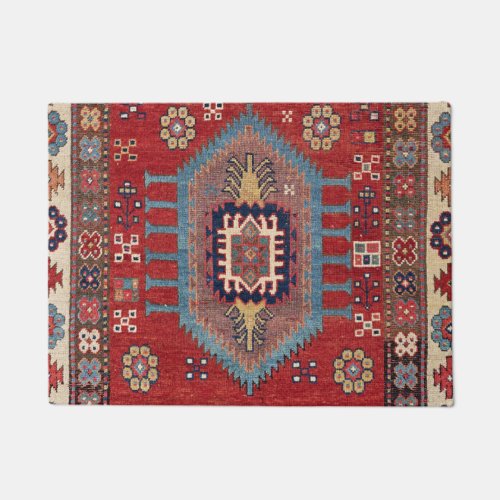 Tribal Honeycomb Palmette II Red Flower  Doormat