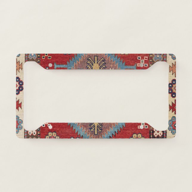 Tribal Honeycomb Palmette II Red Flower  License Plate Frame (Front)