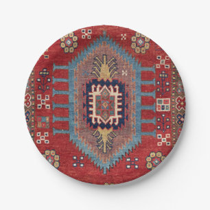 Tribal Honeycomb Palmette II Red Flower Paper Plates