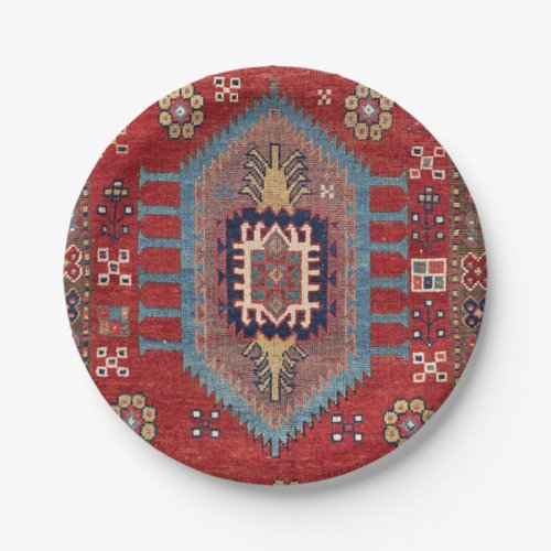 Tribal Honeycomb Palmette II Red Flower  Paper Plates