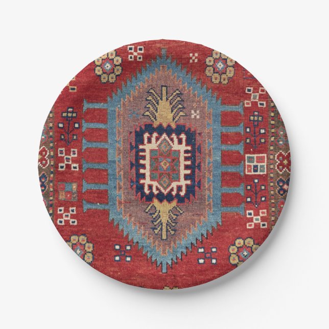 Tribal Honeycomb Palmette II Red Flower  Paper Plates (Front)