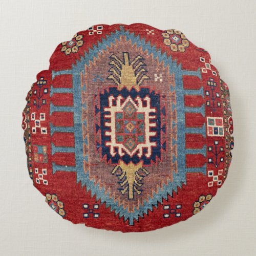 Tribal Honeycomb Palmette II Red Flower  Round Pillow