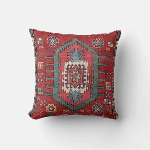 Tribal Honeycomb Palmette IV Red Flower Throw Pillow