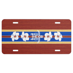 Tribal Honu Fake Wood Surfboard License Plate