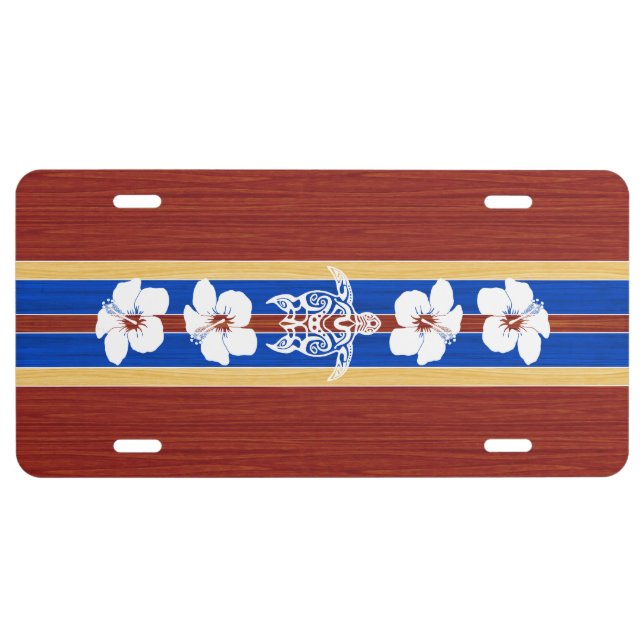 Tribal Honu Fake Wood Surfboard License Plate (Front)