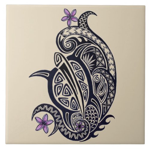 Tribal Honu Hawaiian Sea Turtle Ceramic Tile