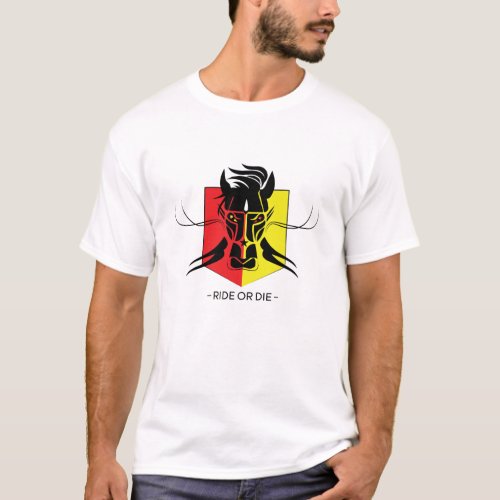 Tribal Horse Face Design in Red and Yellow T_Shirt
