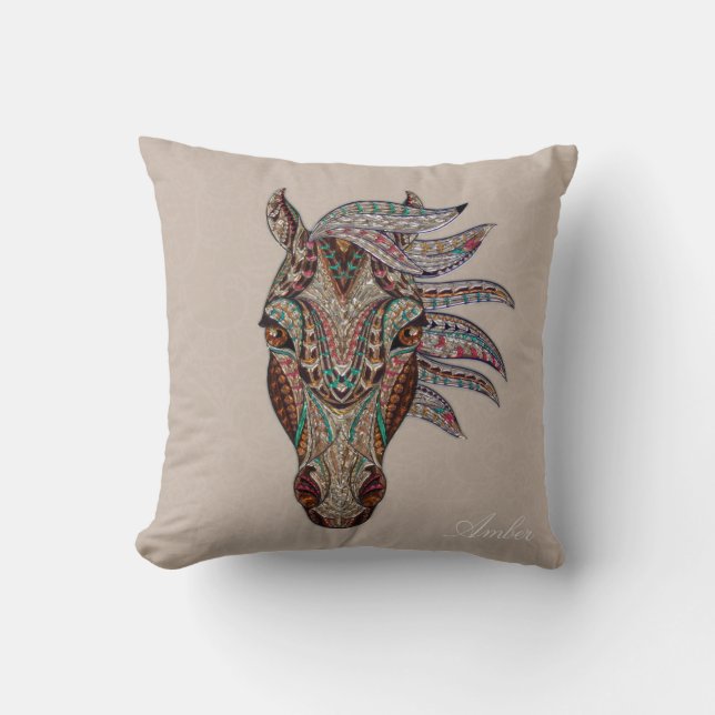 Tribal Horse Throw Pillow (Front)
