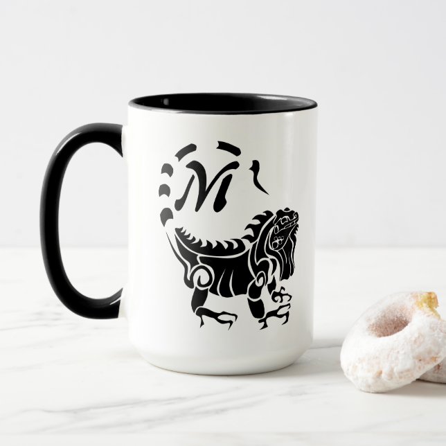 Tribal Iguana Monogram Mug (With Donut)