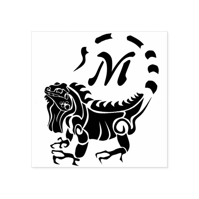 Tribal Iguana Monogram Rubber Stamp (Imprint)